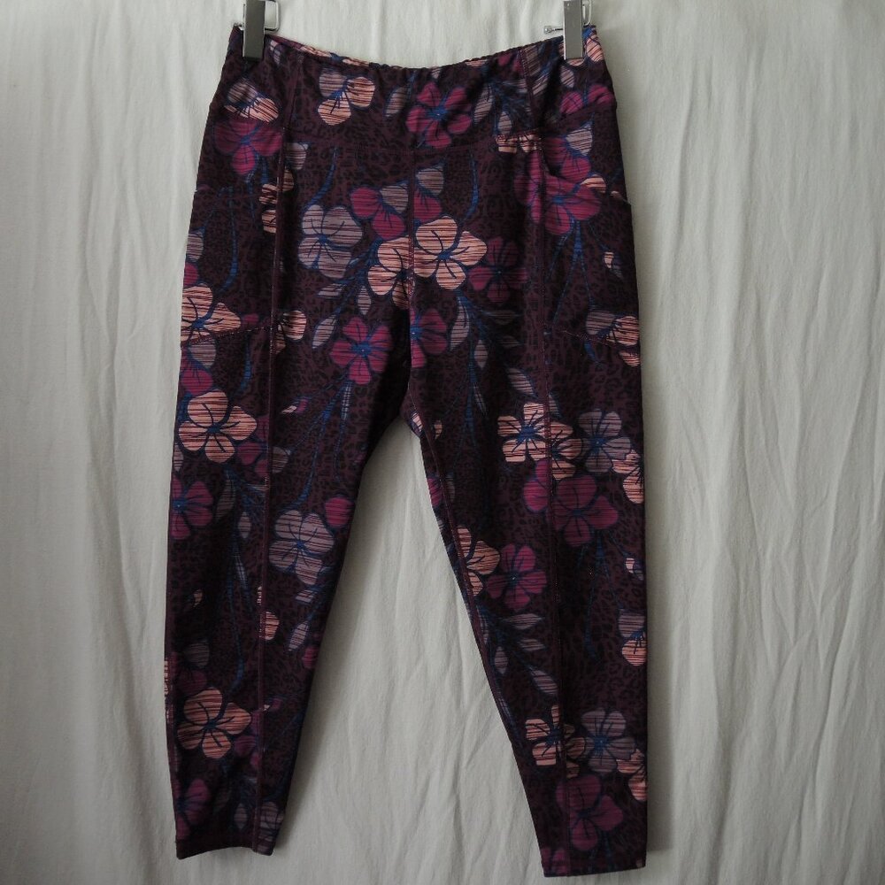 ProPlayer Leggings Magenta Floral Print w/ Pockets Cropped Length Plus Size 1X